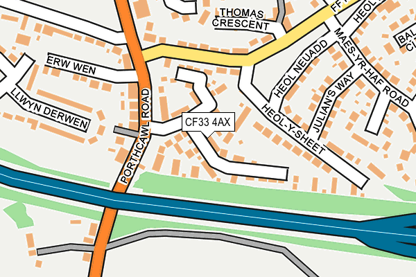 CF33 4AX map - OS OpenMap – Local (Ordnance Survey)