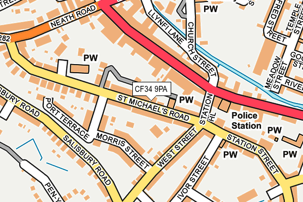 CF34 9PA map - OS OpenMap – Local (Ordnance Survey)