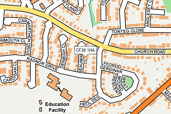 CF38 1HA map - OS OpenMap – Local (Ordnance Survey)