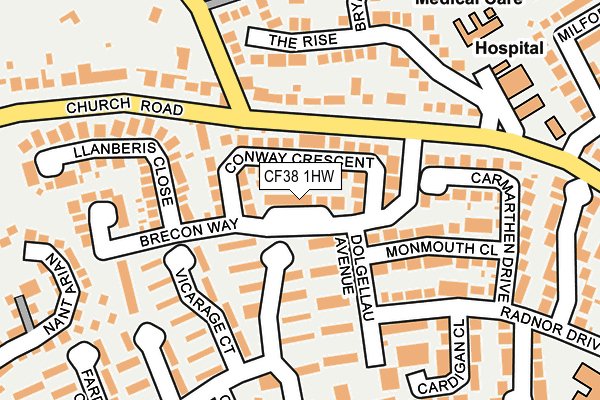 CF38 1HW map - OS OpenMap – Local (Ordnance Survey)