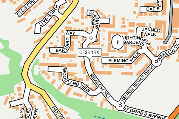 CF38 1RX map - OS OpenMap – Local (Ordnance Survey)