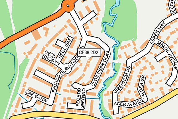 CF38 2DX map - OS OpenMap – Local (Ordnance Survey)