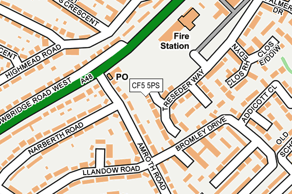 CF5 5PS map - OS OpenMap – Local (Ordnance Survey)