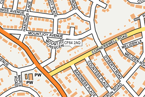 CF64 2AQ map - OS OpenMap – Local (Ordnance Survey)