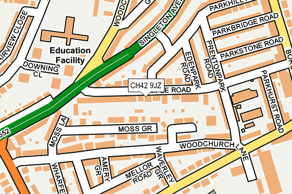 CH42 9JZ map - OS OpenMap – Local (Ordnance Survey)