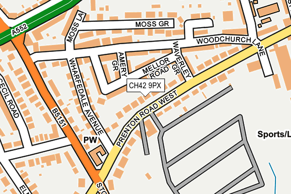 CH42 9PX map - OS OpenMap – Local (Ordnance Survey)