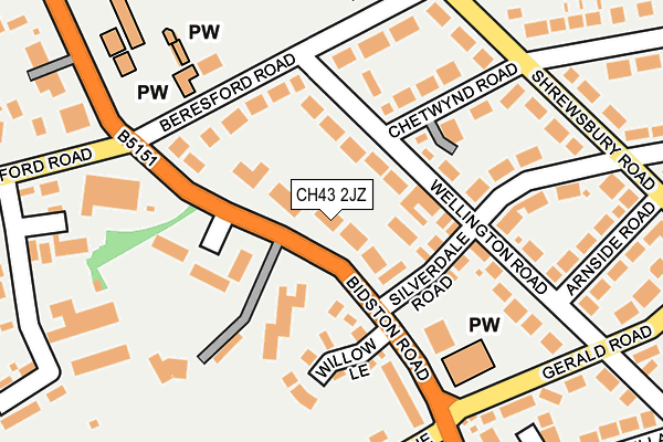 CH43 2JZ map - OS OpenMap – Local (Ordnance Survey)