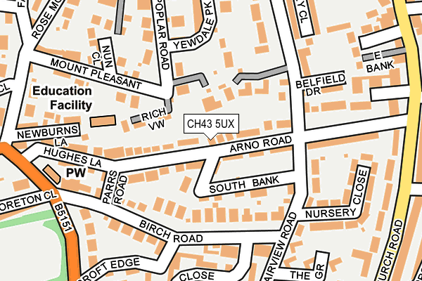 CH43 5UX map - OS OpenMap – Local (Ordnance Survey)