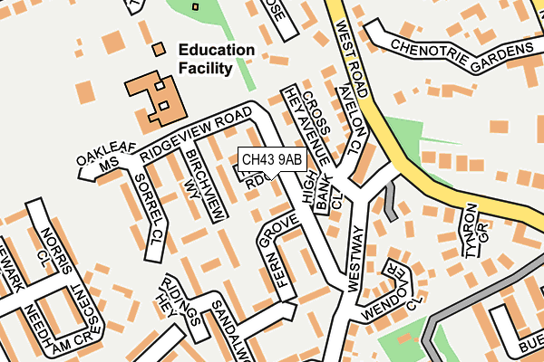 CH43 9AB map - OS OpenMap – Local (Ordnance Survey)