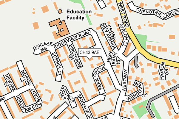 CH43 9AE map - OS OpenMap – Local (Ordnance Survey)
