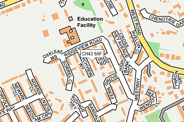 CH43 9AF map - OS OpenMap – Local (Ordnance Survey)