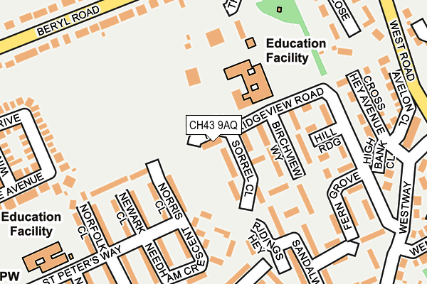 CH43 9AQ map - OS OpenMap – Local (Ordnance Survey)