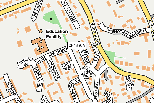 CH43 9JA map - OS OpenMap – Local (Ordnance Survey)