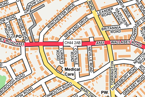 CH44 2AB map - OS OpenMap – Local (Ordnance Survey)