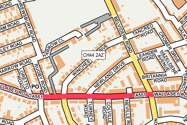 CH44 2AZ map - OS OpenMap – Local (Ordnance Survey)