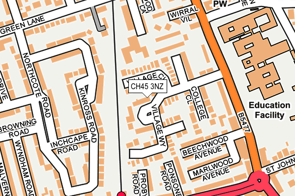 CH45 3NZ map - OS OpenMap – Local (Ordnance Survey)