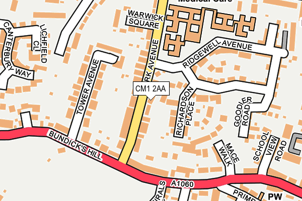 CM1 2AA map - OS OpenMap – Local (Ordnance Survey)