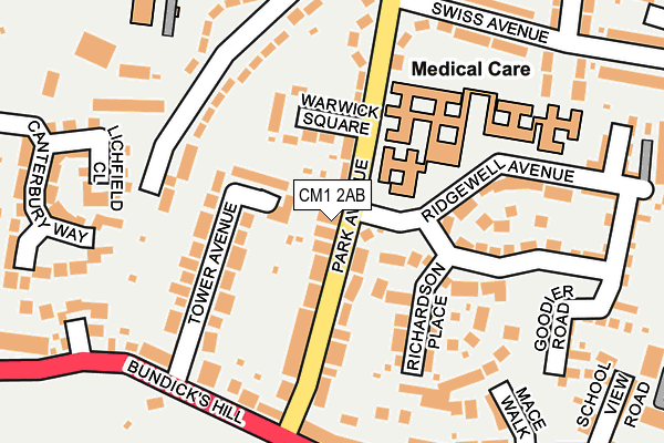 CM1 2AB map - OS OpenMap – Local (Ordnance Survey)
