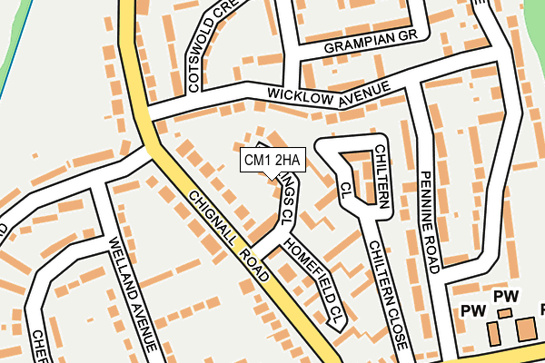 CM1 2HA map - OS OpenMap – Local (Ordnance Survey)