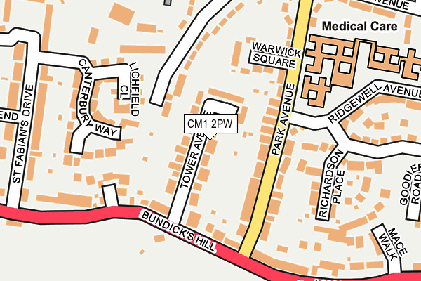 CM1 2PW map - OS OpenMap – Local (Ordnance Survey)