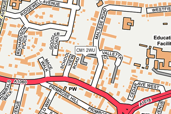 CM1 2WU map - OS OpenMap – Local (Ordnance Survey)