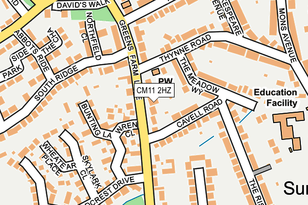 CM11 2HZ map - OS OpenMap – Local (Ordnance Survey)