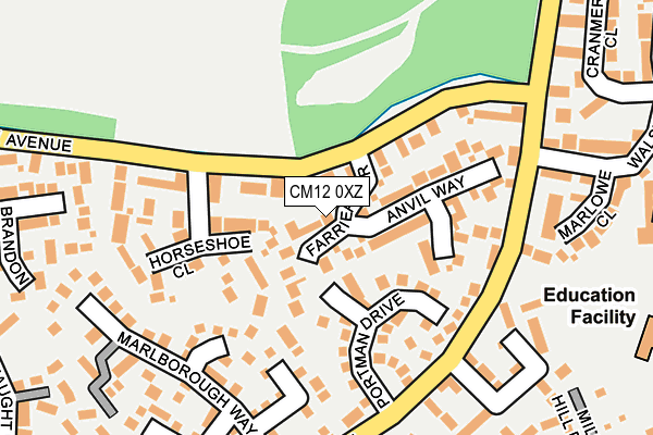 CM12 0XZ map - OS OpenMap – Local (Ordnance Survey)