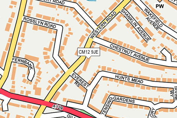 CM12 9JE map - OS OpenMap – Local (Ordnance Survey)