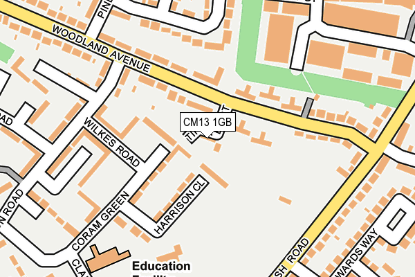 CM13 1GB map - OS OpenMap – Local (Ordnance Survey)
