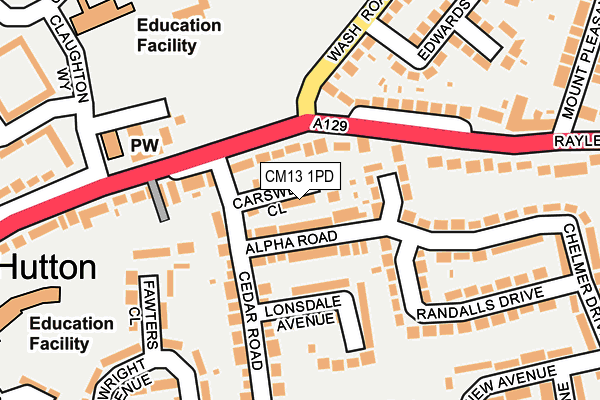 CM13 1PD map - OS OpenMap – Local (Ordnance Survey)