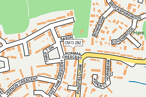 CM13 2BZ map - OS OpenMap – Local (Ordnance Survey)