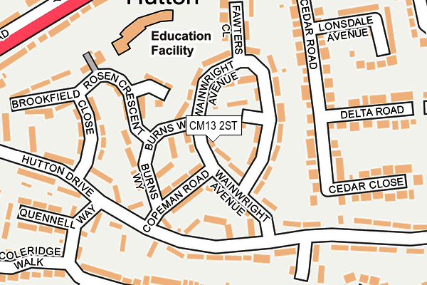 CM13 2ST map - OS OpenMap – Local (Ordnance Survey)