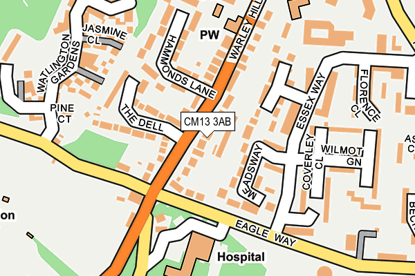 CM13 3AB map - OS OpenMap – Local (Ordnance Survey)