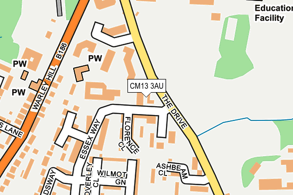 CM13 3AU map - OS OpenMap – Local (Ordnance Survey)