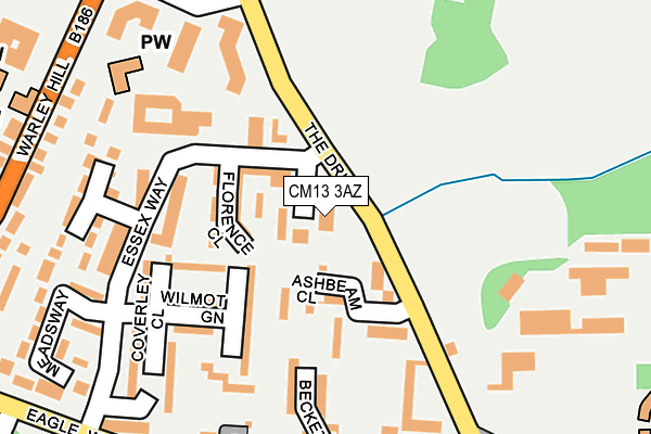 CM13 3AZ map - OS OpenMap – Local (Ordnance Survey)