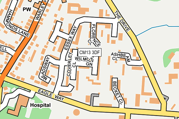 CM13 3DF map - OS OpenMap – Local (Ordnance Survey)