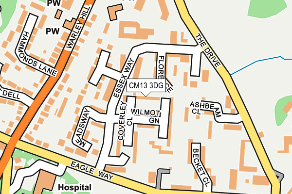 CM13 3DG map - OS OpenMap – Local (Ordnance Survey)