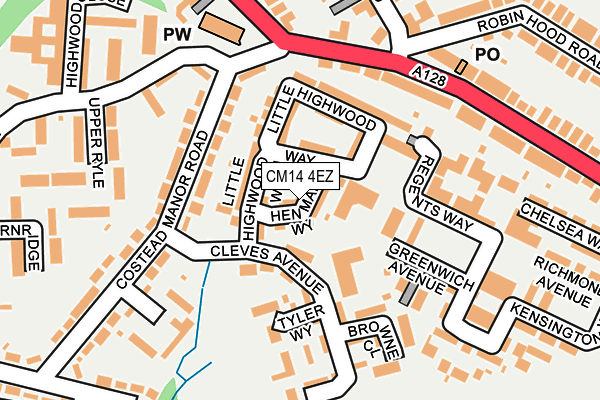 CM14 4EZ map - OS OpenMap – Local (Ordnance Survey)