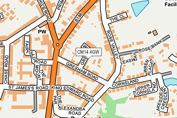 CM14 4GW map - OS OpenMap – Local (Ordnance Survey)