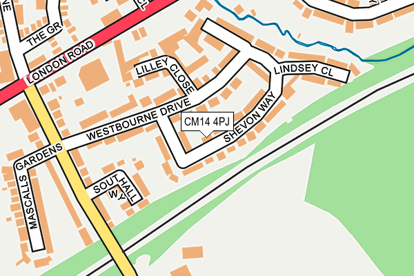 CM14 4PJ map - OS OpenMap – Local (Ordnance Survey)