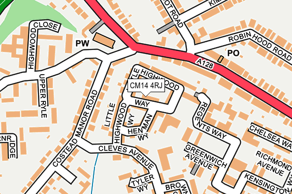 CM14 4RJ map - OS OpenMap – Local (Ordnance Survey)