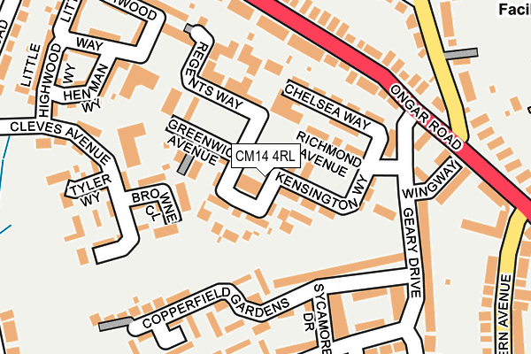 CM14 4RL map - OS OpenMap – Local (Ordnance Survey)