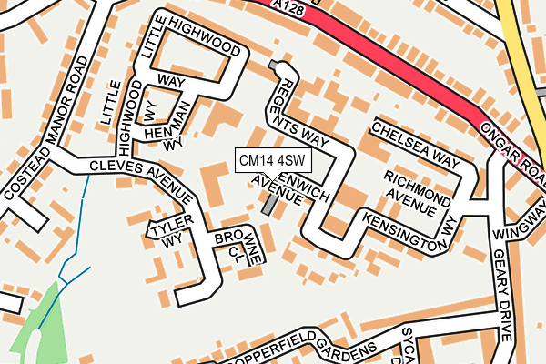 CM14 4SW map - OS OpenMap – Local (Ordnance Survey)