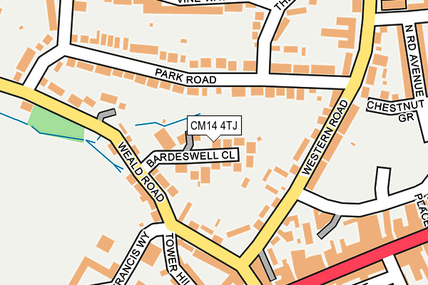 CM14 4TJ map - OS OpenMap – Local (Ordnance Survey)