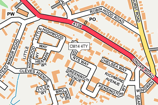 CM14 4TY map - OS OpenMap – Local (Ordnance Survey)