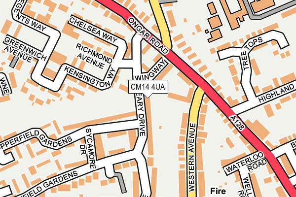 CM14 4UA map - OS OpenMap – Local (Ordnance Survey)
