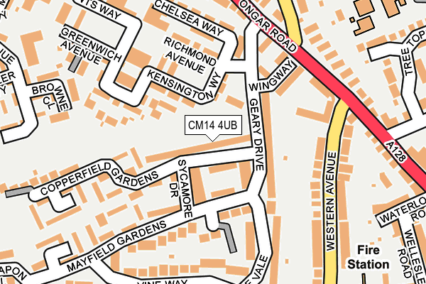 CM14 4UB map - OS OpenMap – Local (Ordnance Survey)