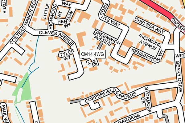 CM14 4WG map - OS OpenMap – Local (Ordnance Survey)