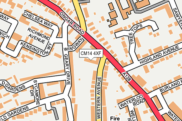 CM14 4XF map - OS OpenMap – Local (Ordnance Survey)