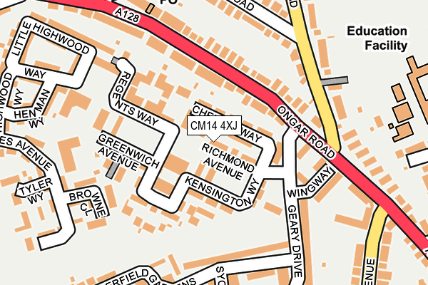 CM14 4XJ map - OS OpenMap – Local (Ordnance Survey)